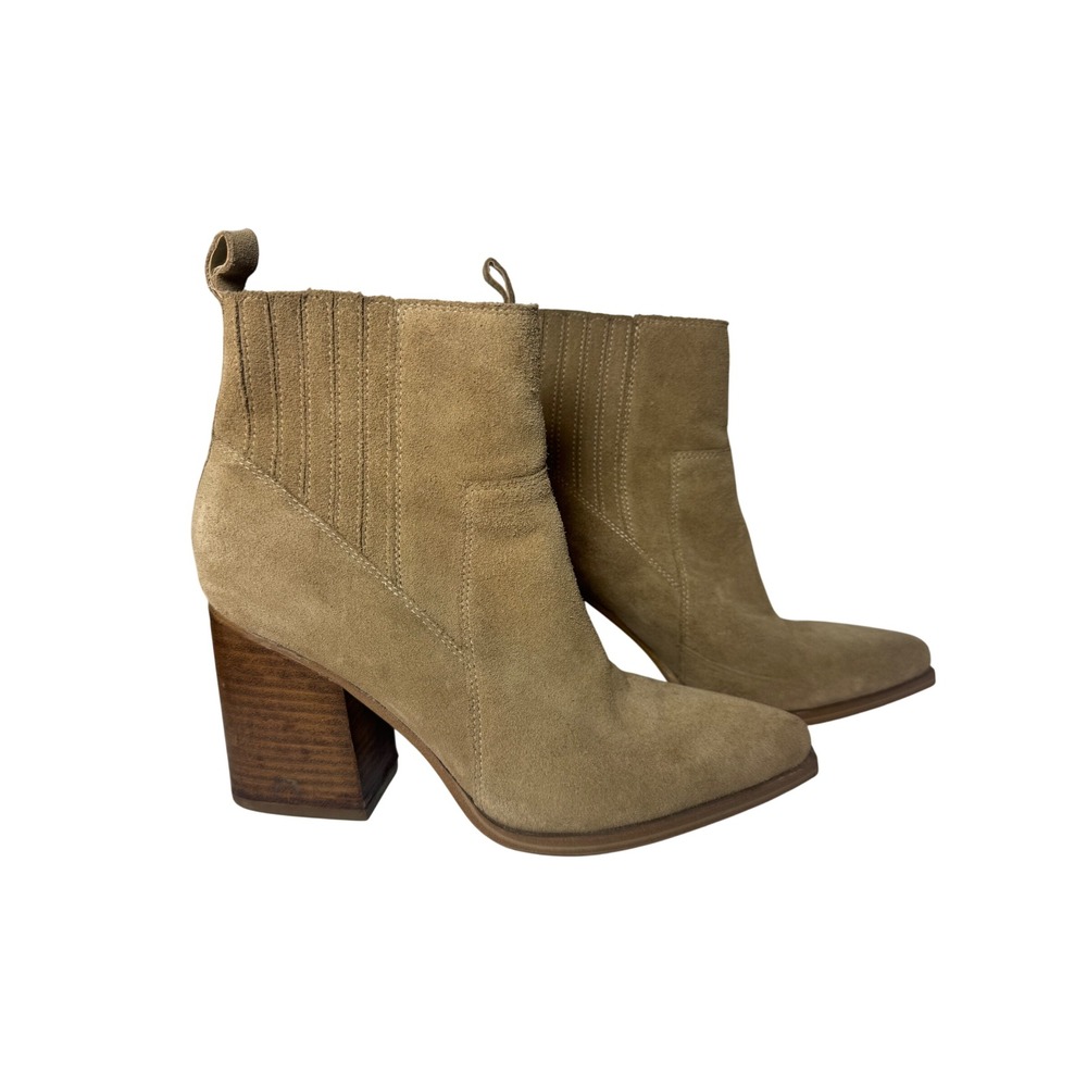 Marc Fisher Marela Tan Suede Pointed Toe Block Heel Ankle Boots Mens 8.5M